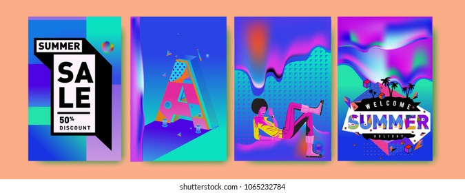 Vector summer sale poster and background. Set of fashion summer banner discount and promotion.
