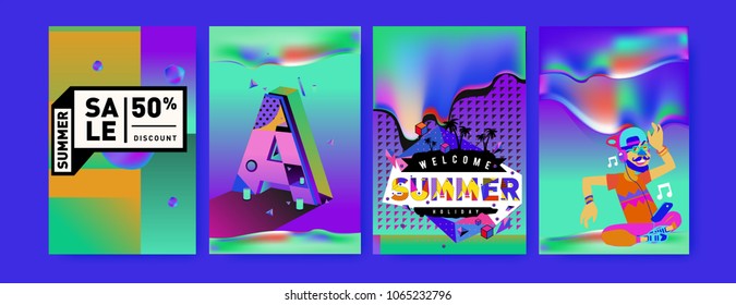 Vector summer sale poster and background. Set of fashion summer banner discount and promotion.
