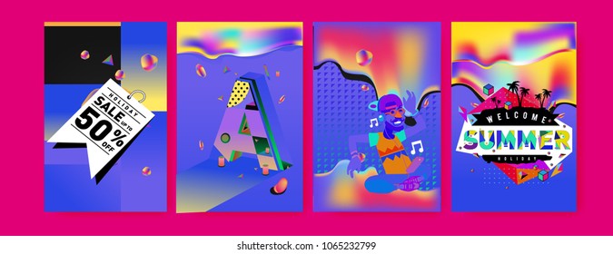Vector summer sale poster and background. Set of fashion summer banner discount and promotion.
