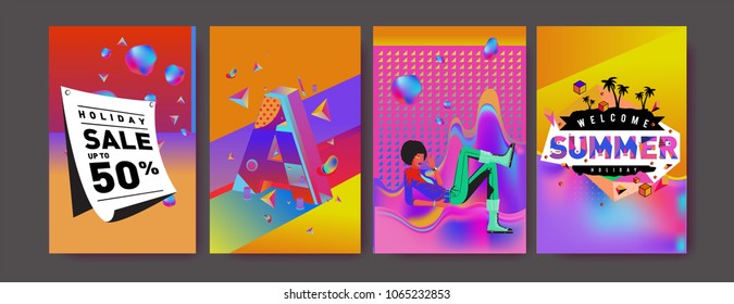 Vector summer sale poster and background. Set of fashion summer banner discount and promotion.
