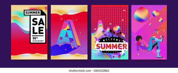 Vector summer sale poster and background. Set of fashion summer banner discount and promotion.
