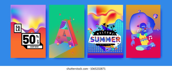 Vector summer sale poster and background. Set of fashion summer banner discount and promotion.
