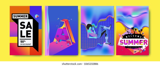Vector summer sale poster and background. Set of fashion summer banner discount and promotion.
