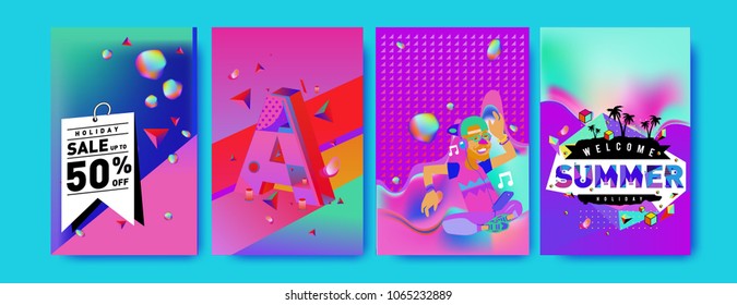 Vector summer sale poster and background. Set of fashion summer banner discount and promotion.
