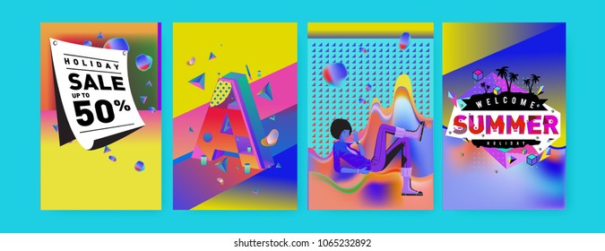 Vector summer sale poster and background. Set of fashion summer banner discount and promotion.

