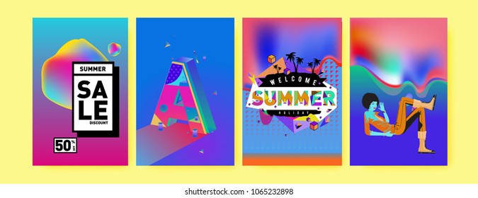 Vector summer sale poster and background. Set of fashion summer banner discount and promotion.
