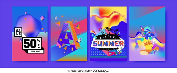 Vector summer sale poster and background. Set of fashion summer banner discount and promotion.
