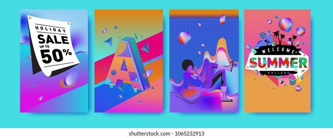 Vector summer sale poster and background. Set of fashion summer banner discount and promotion.

