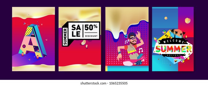 Vector summer sale poster and background. Set of fashion summer banner discount and promotion.
