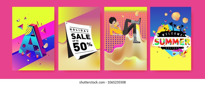 Vector summer sale poster and background. Set of fashion summer banner discount and promotion.
