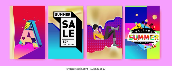 Vector summer sale poster and background. Set of fashion summer banner discount and promotion.

