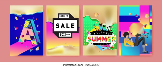 Vector summer sale poster and background. Set of fashion summer banner discount and promotion.
