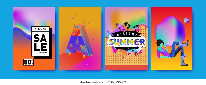 Vector summer sale poster and background. Set of fashion summer banner discount and promotion.

