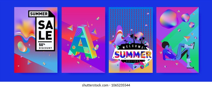 Vector summer sale poster and background. Set of fashion summer banner discount and promotion.
