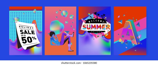 Vector summer sale poster and background. Set of fashion summer banner discount and promotion.
