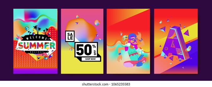 Vector summer sale poster and background. Set of fashion summer banner discount and promotion.
