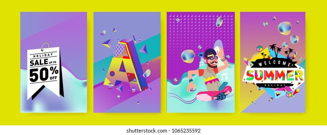 Vector summer sale poster and background. Set of fashion summer banner discount and promotion.
