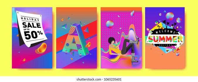 Vector summer sale poster and background. Set of fashion summer banner discount and promotion.
