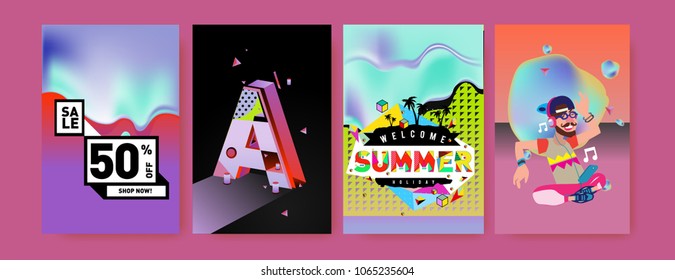 Vector summer sale poster and background. Set of fashion summer banner discount and promotion.
