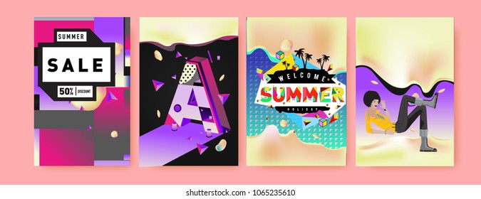 Vector summer sale poster and background. Set of fashion summer banner discount and promotion.
