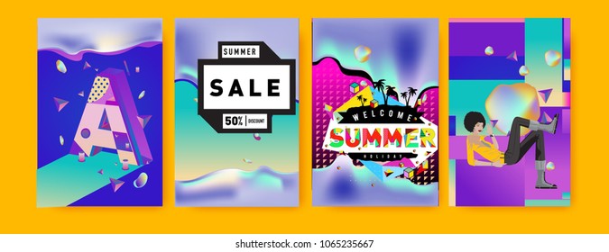 Vector summer sale poster and background. Set of fashion summer banner discount and promotion.
