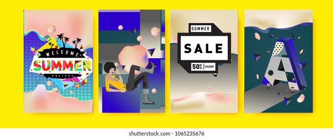 Vector summer sale poster and background. Set of fashion summer banner discount and promotion.
