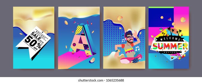 Vector summer sale poster and background. Set of fashion summer banner discount and promotion.
