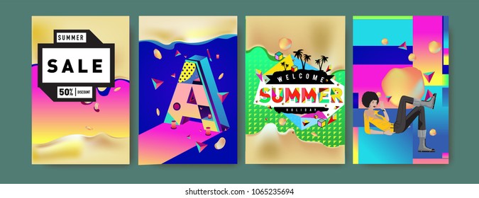 Vector summer sale poster and background. Set of fashion summer banner discount and promotion.
