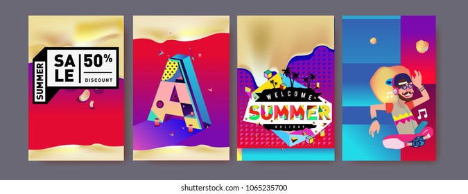 Vector summer sale poster and background. Set of fashion summer banner discount and promotion.
