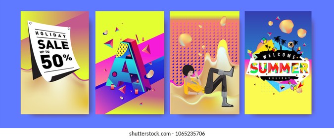 Vector summer sale poster and background. Set of fashion summer banner discount and promotion.
