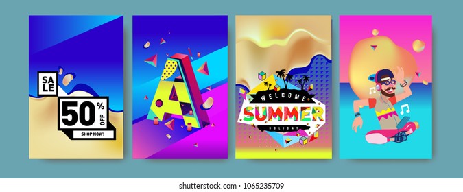 Vector summer sale poster and background. Set of fashion summer banner discount and promotion.
