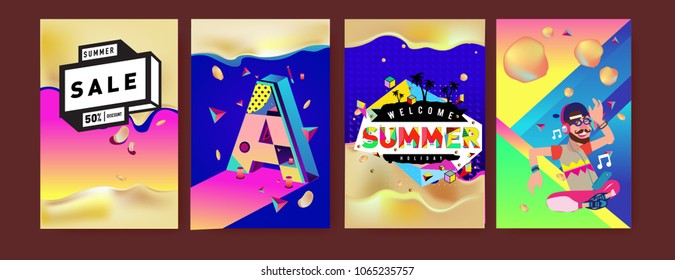 Vector summer sale poster and background. Set of fashion summer banner discount and promotion.
