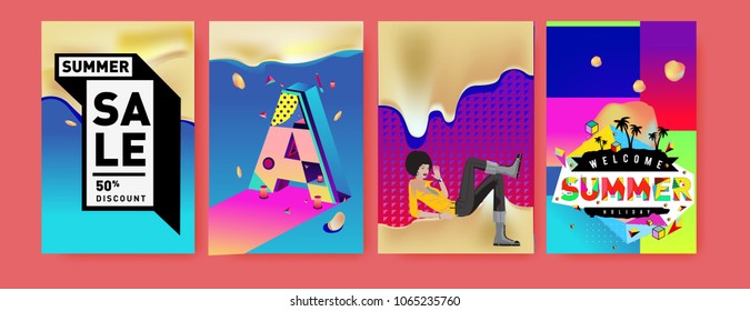 Vector summer sale poster and background. Set of fashion summer banner discount and promotion.
