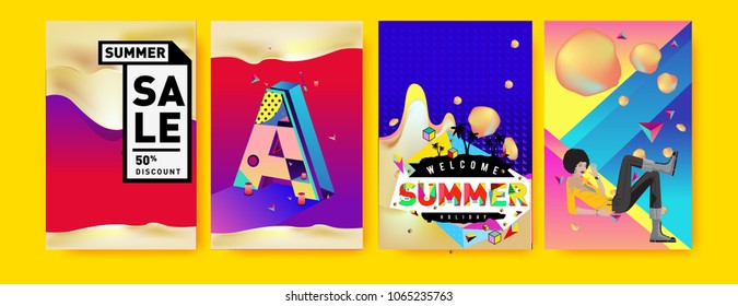 Vector summer sale poster and background. Set of fashion summer banner discount and promotion.
