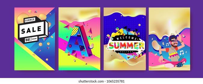 Vector summer sale poster and background. Set of fashion summer banner discount and promotion.
