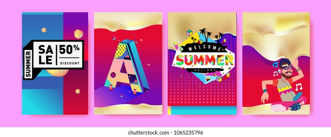 Vector summer sale poster and background. Set of fashion summer banner discount and promotion.
