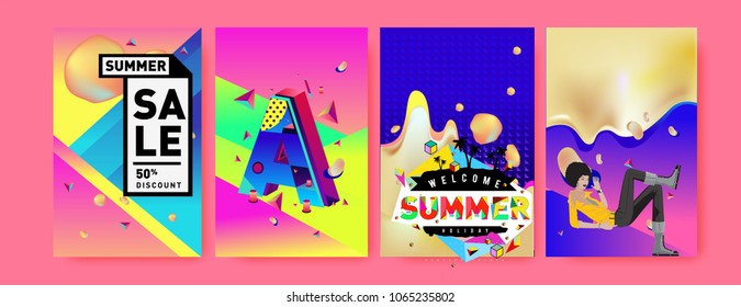 Vector summer sale poster and background. Set of fashion summer banner discount and promotion.
