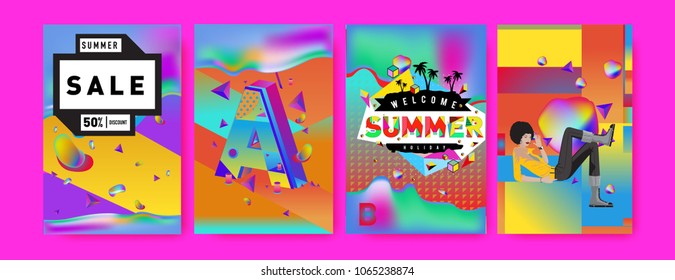 Vector summer sale poster and background. Set of fashion summer banner discount and promotion.
