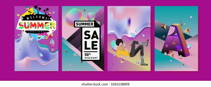 Vector summer sale poster and background. Set of fashion summer banner discount and promotion.

