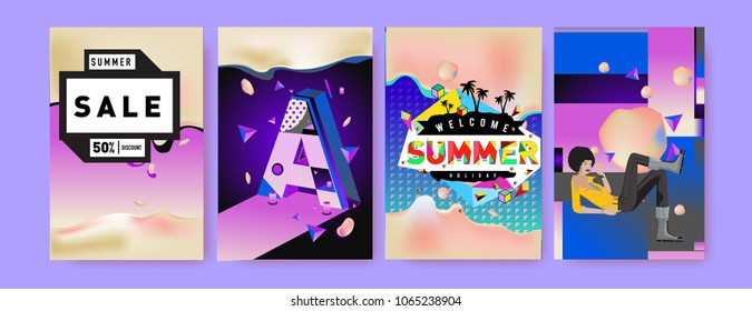Vector summer sale poster and background. Set of fashion summer banner discount and promotion.
