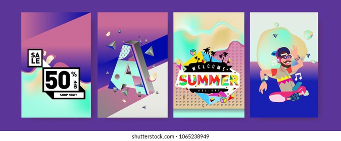 Vector summer sale poster and background. Set of fashion summer banner discount and promotion.

