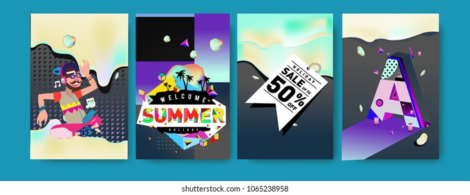 Vector summer sale poster and background. Set of fashion summer banner discount and promotion.
