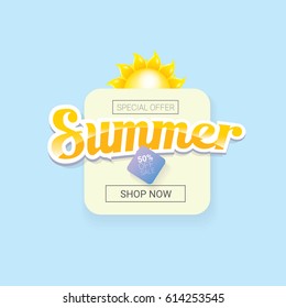 vector summer sale template banner. Summer sale label or background with beautiful sun and text