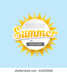 vector summer sale template banner. Summer sale label or background with beautiful sun and text