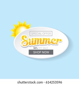 vector summer sale template banner. Summer sale label or background with beautiful sun and text