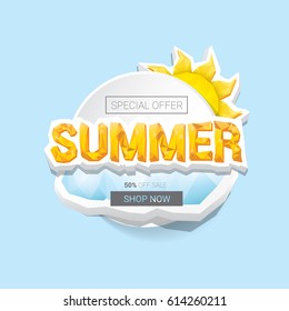vector summer sale template banner. Summer sale label or background with beautiful sun and text
