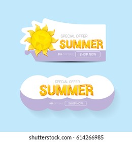 vector summer sale template banner. Summer sale label or background with beautiful sun and text