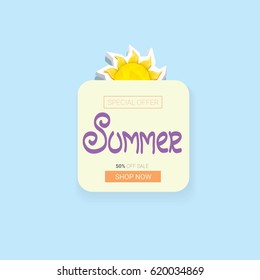 vector summer sale template banner. Summer sale label or background with beautiful sun and text