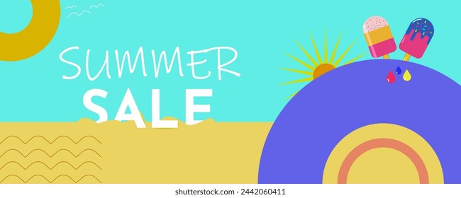 Vector Sommer Verkaufsbanner.
Vector Banner Sommerrabatt, Promotion.
Eiscreme, abstrakter Hintergrund