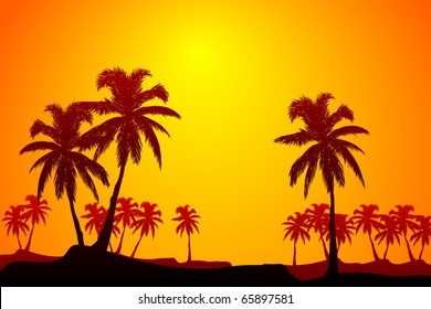 Vector Summer Scene Orange Colors Sunrise Stock Vector (Royalty Free ...